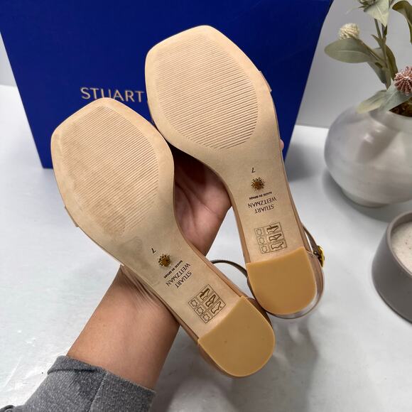 Stuart Weitzman Nudistcurve 75 Patent Leather Block Heel Sandal Adobe Women's 7B - Picture 9 of 11